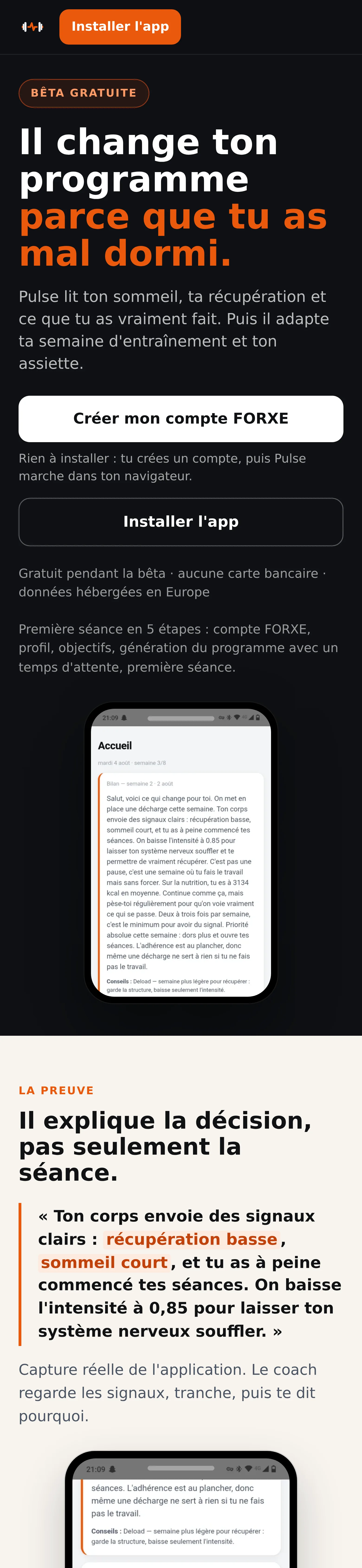 Page publique de FORXE Pulse