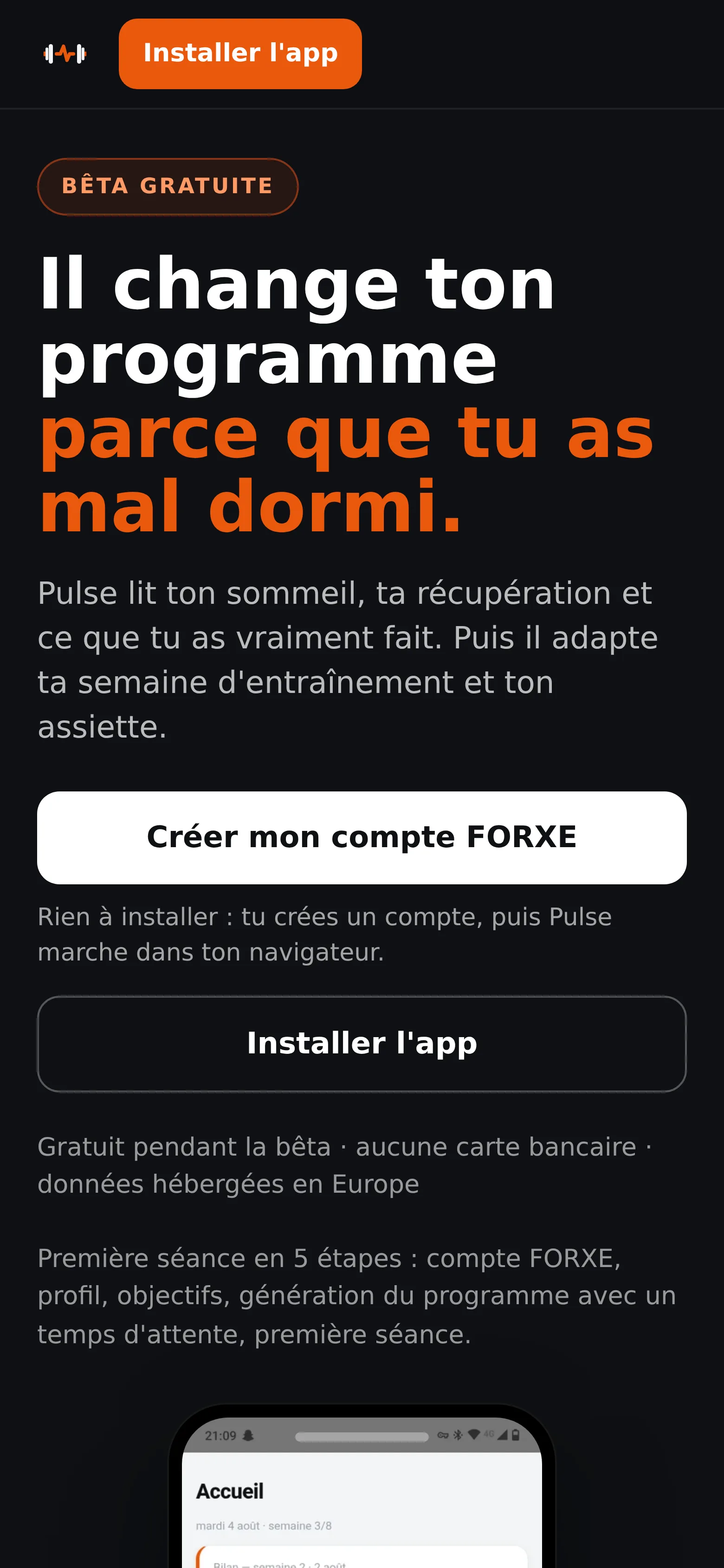 Page publique de FORXE Pulse