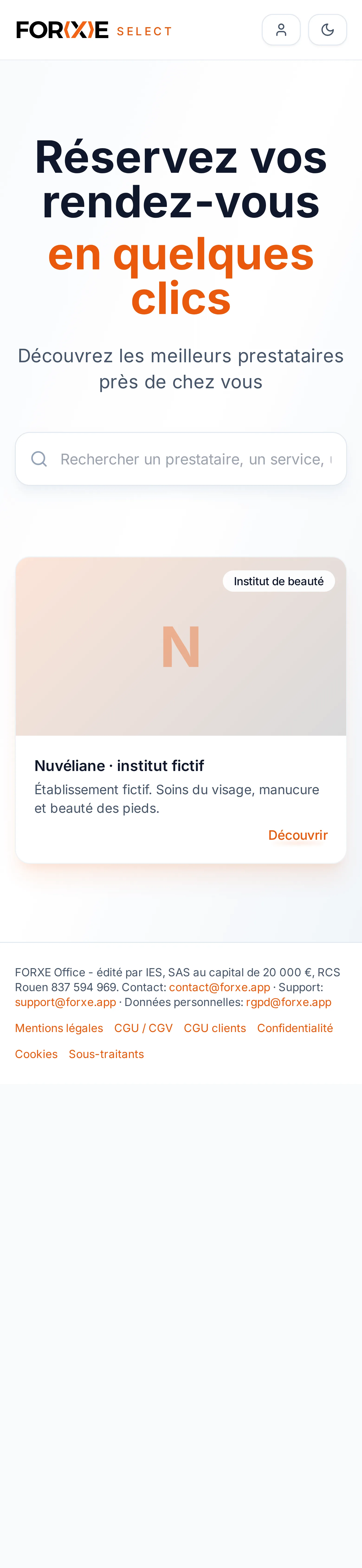 Page publique de FORXE Select